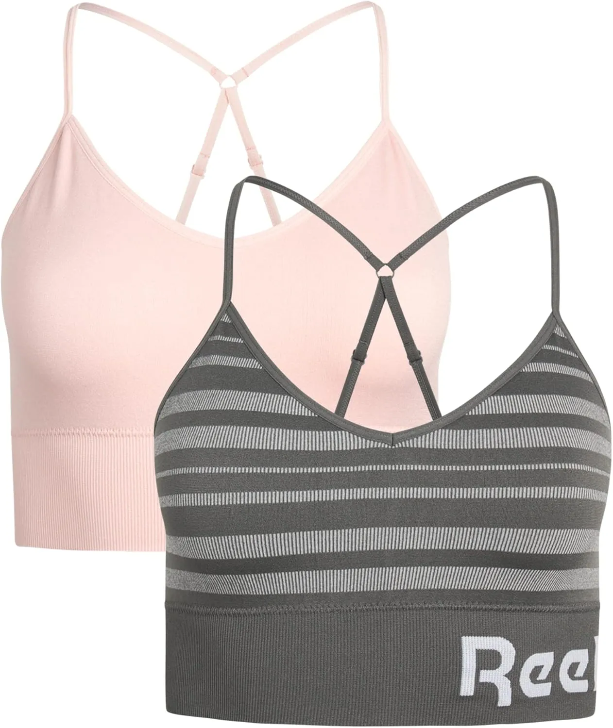Reebok Women's Everyday Bra - 2 Pack Lightweight Stretch Performance Longline Cami Bralette - Seamless Bras for Women (S-XL)