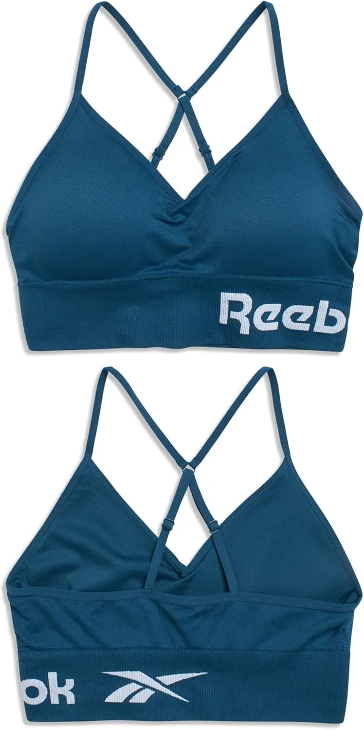 Reebok Women's Everyday Bra - 2 Pack Lightweight Stretch Performance Longline Cami Bralette - Seamless Bras for Women (S-XL)