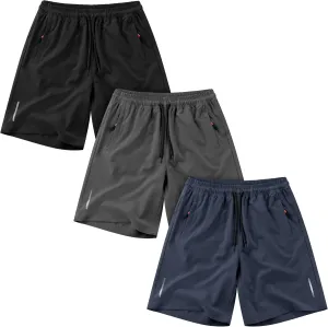 Resinta 3 Pack Boys Athletic Shorts with Zipper Pockets Dry Fit Lightweight Hiking Cargo Shorts for Gym Outdoors