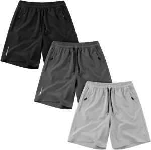 Resinta 3 Pack Boys Athletic Shorts with Zipper Pockets Dry Fit Lightweight Hiking Cargo Shorts for Gym Outdoors