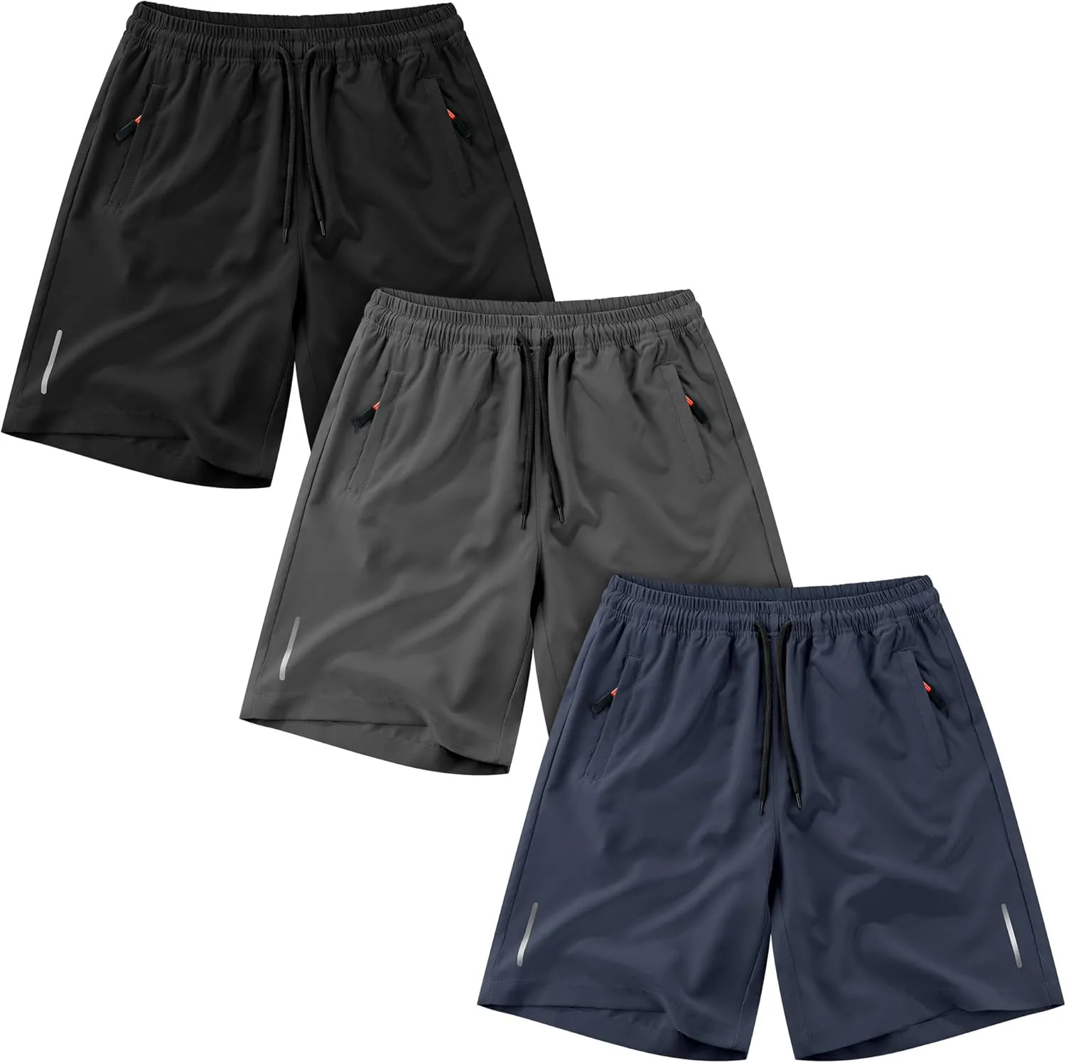 Resinta 3 Pack Boys Athletic Shorts with Zipper Pockets Dry Fit Lightweight Hiking Cargo Shorts for Gym Outdoors