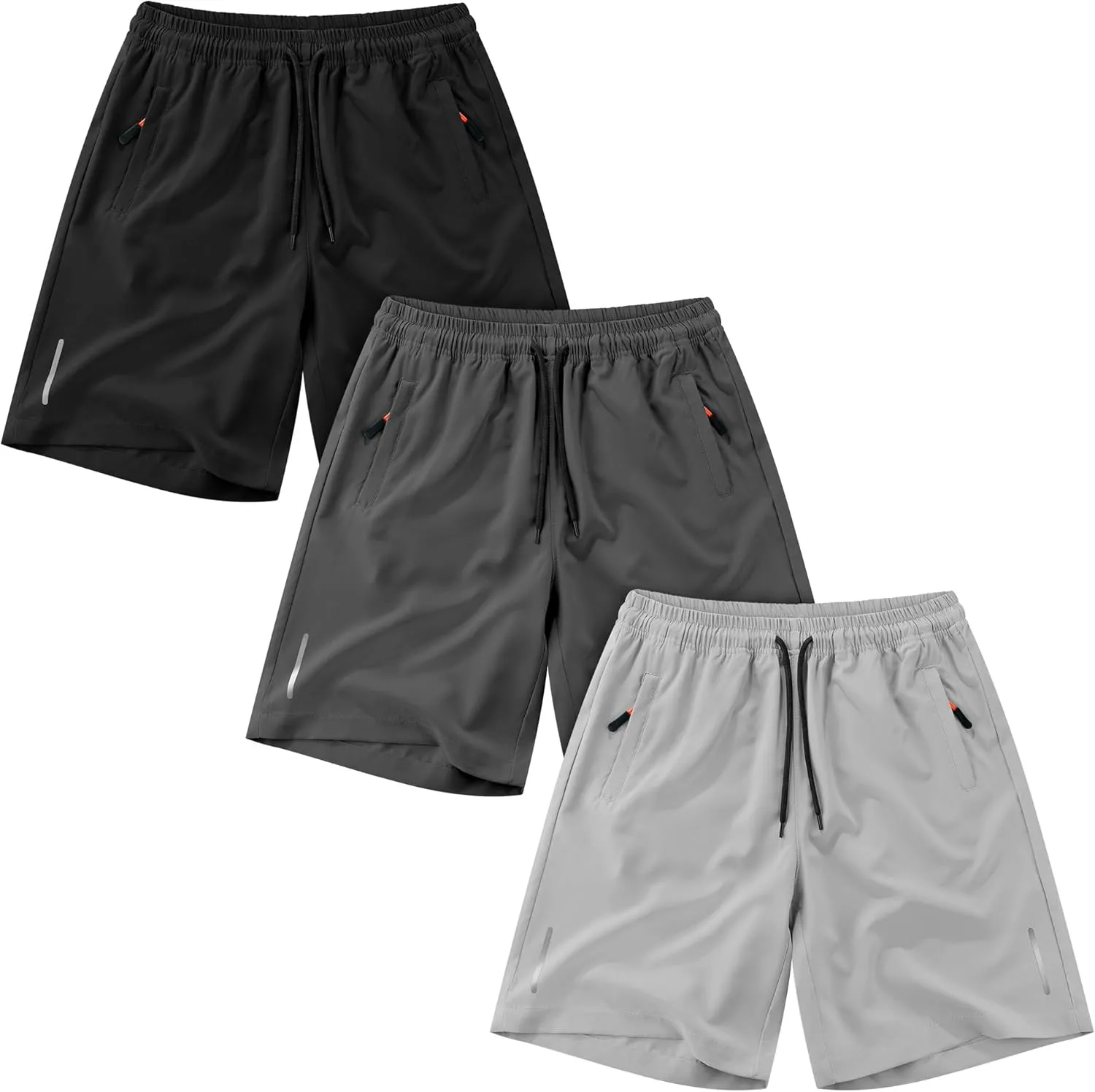 Resinta 3 Pack Boys Athletic Shorts with Zipper Pockets Dry Fit Lightweight Hiking Cargo Shorts for Gym Outdoors