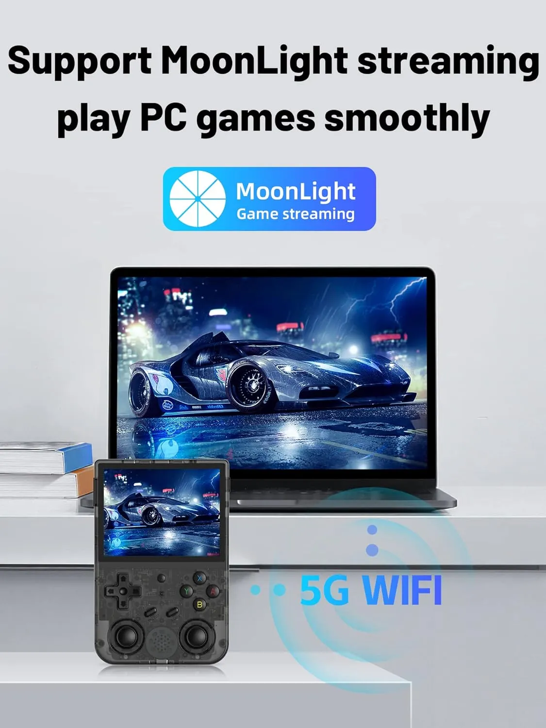 RG353V Handheld Game Console , Dual OS Android 11 and Linux System Support 5G WiFi 4.2 Bluetooth Moonlight Streaming TV Output Built-in 64G SD Card 4452 Games (RG353V-Transparent Black New)