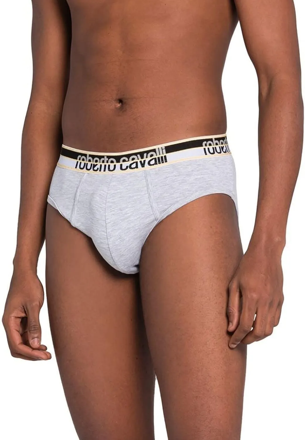 ROBERTO CAVALLI Grey Melange Cotton Jersey Stretch Brief Slip-2-Pack- for mens
