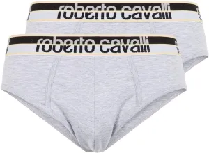 ROBERTO CAVALLI Grey Melange Cotton Jersey Stretch Brief Slip-2-Pack- for mens