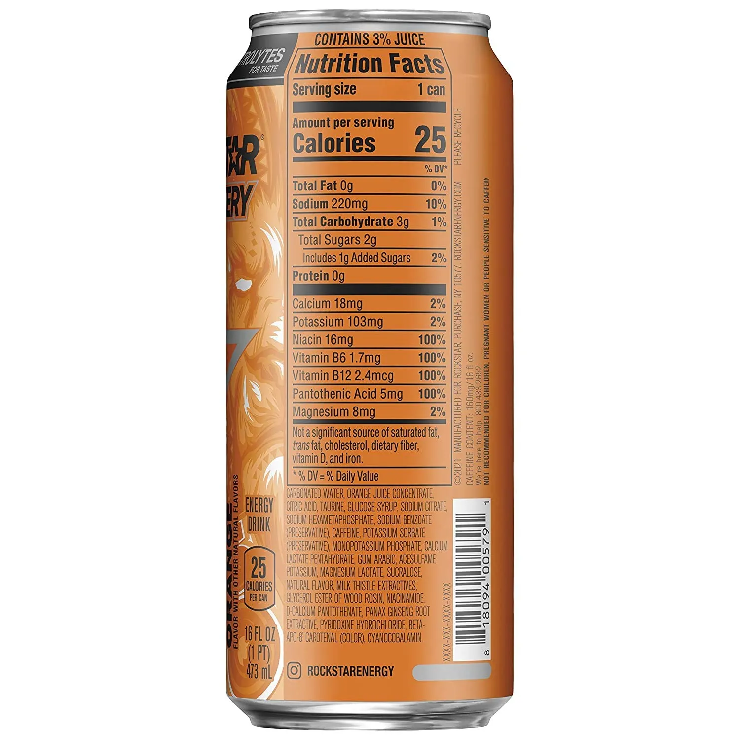 Rockstar Energy Rockstar Recovery Energy   Hydration Non Carbonated Energy Drinks 2021 Edition (Orange, 12 Cans), 16 Fl Oz (Pack of 12)