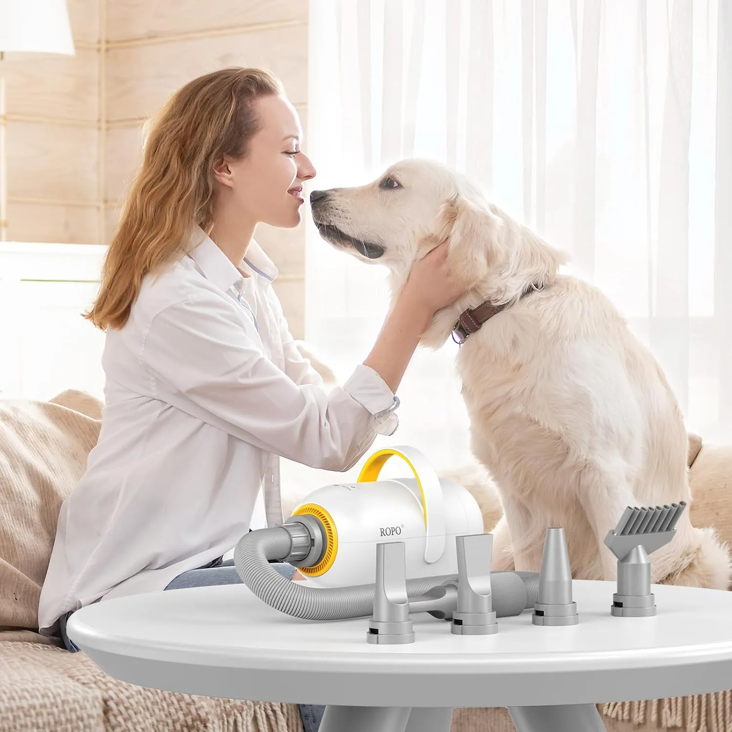 ROPO Dog Dryer Dog Hair Dryer high Velocity Blow Dryer for Dogs,high Power Intelligent Digital Screen Display Adjustable Speed and Temperature (White, SE01)
