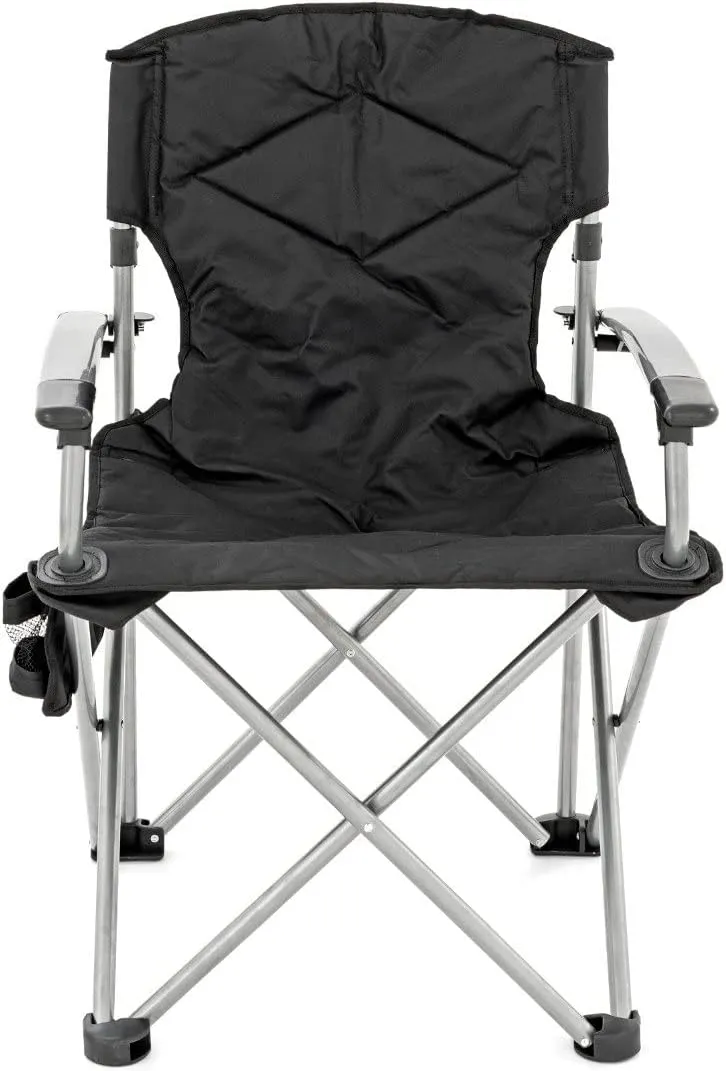Rough Country Lightweight Aluminum Folding Camp Chair - Portable, Built-in Storage Pocket & Cup Holder