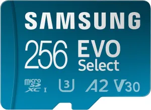 SAMSUNG EVO Select microSDMemory Card   Adapter, 256GB microSDXC, Up-to 160 MB/s, 4K UHD, UHS-I, C10, U3, V30, A2, for Mobile Phone, Smartphones, Nintendo-Switch, and Tablets (MB-ME256SA/AM)