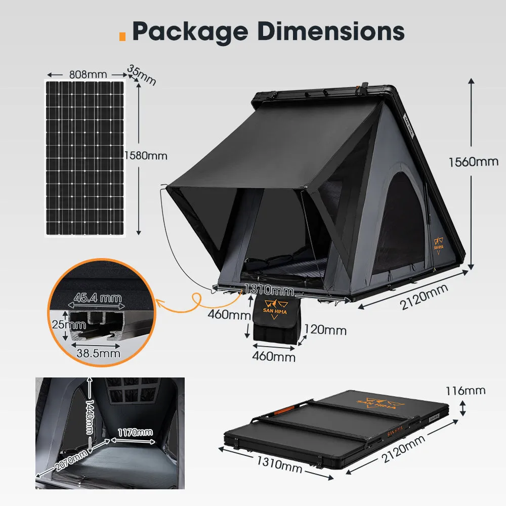 San Hima kalbarri Lite Rooftop Tent Hardshell Grey Ladder&Rack 250W Solar Panel