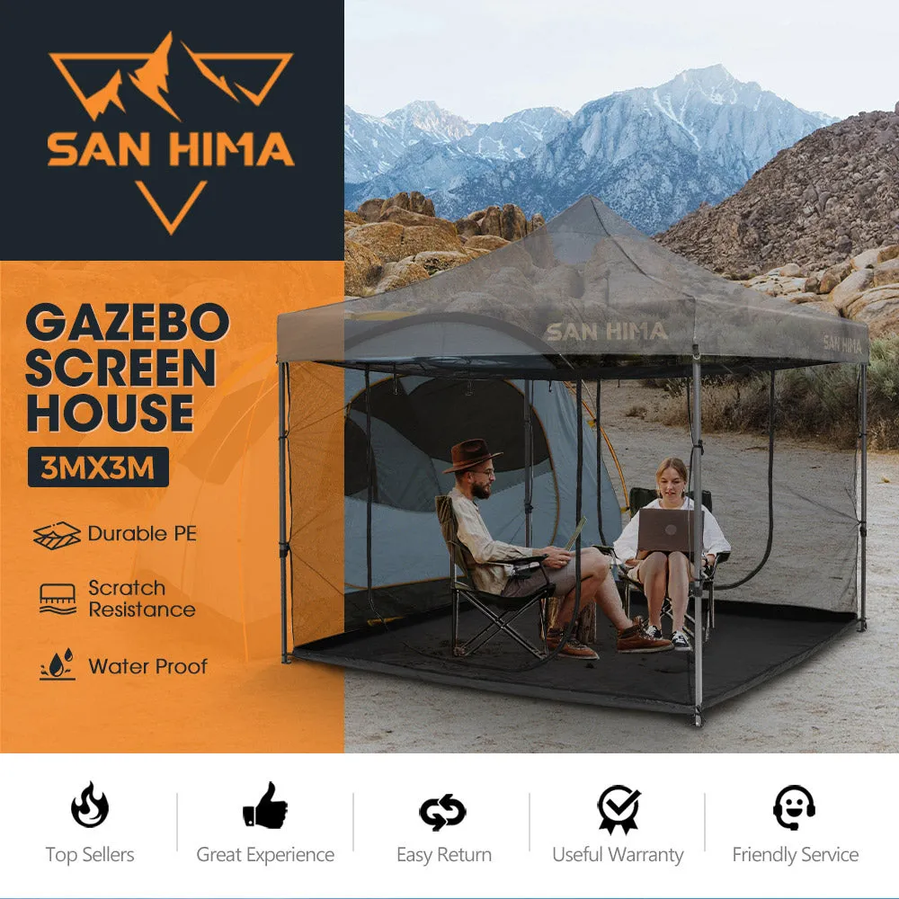 San Hima Portable Gazebo Screen House Waterproof 3m x 3m Zippered Outdoor Camping