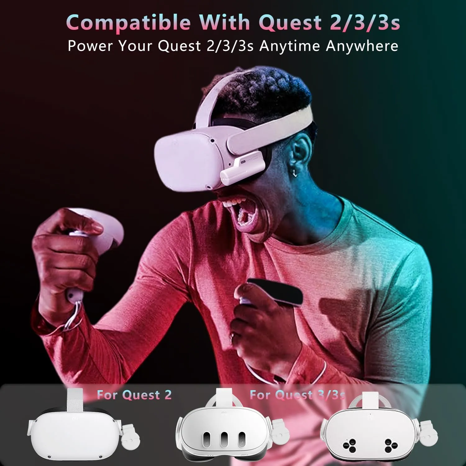 Saqico Fast Charging Battery Pack for Meta Quest 3S/3 and Oculus 2, 18W 5000mAh Head Strap Battery for Quest 3S/3/2 Accessories -Lightweight & Portable Rechargeble Extended Battery Extra VR Playtime