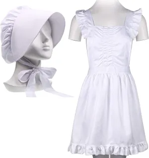SATINIOR 2 Pieces Halloween Colonial Costume Set Retro White Apron Ruffle Maid Hat With Pocket for Cosplay Maid Revolutionary(Fresh Style)