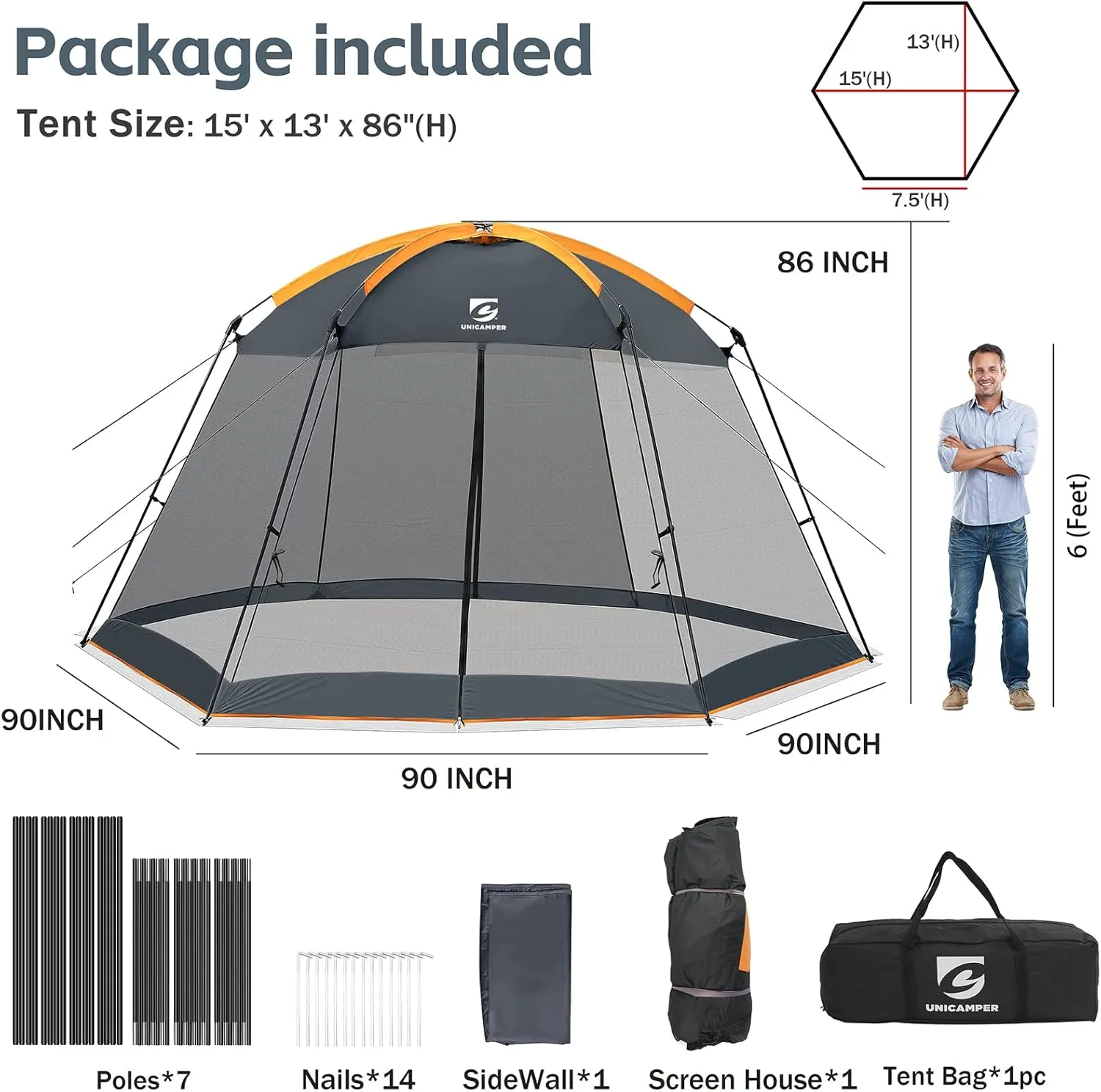Screen House Mesh Mosquito Tent UPF 50  Canopy Shelter Shade Easy Setup & Waterproof with Sidewall for Patios Outdoor Camping Activities(Khaki)