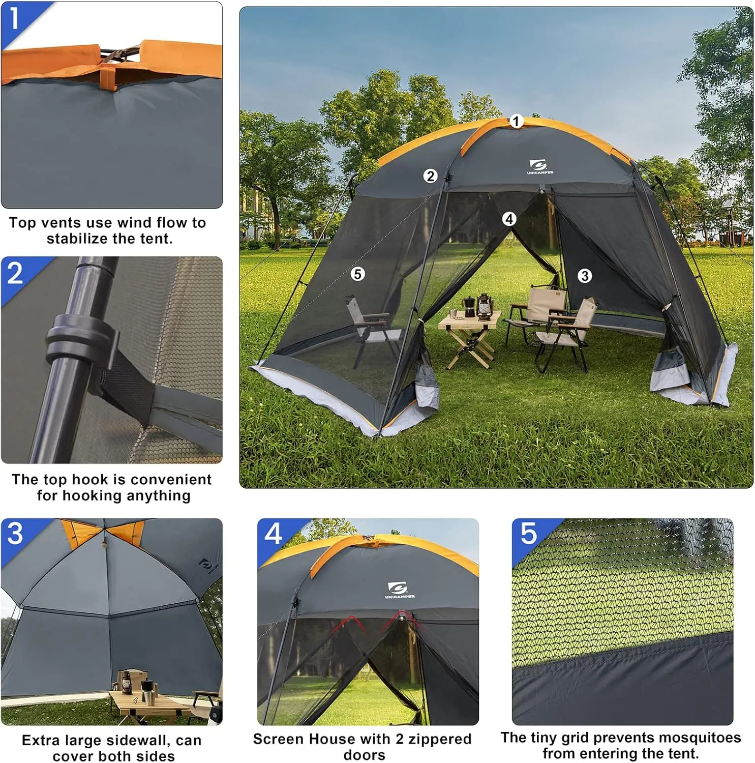 Screen House Mesh Mosquito Tent UPF 50  Canopy Shelter Shade Easy Setup & Waterproof with Sidewall for Patios Outdoor Camping Activities(Khaki)