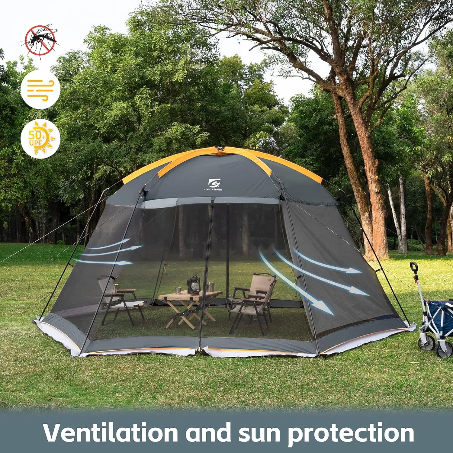 Screen House Mesh Mosquito Tent UPF 50  Canopy Shelter Shade Easy Setup & Waterproof with Sidewall for Patios Outdoor Camping Activities(Khaki)