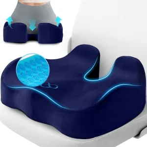 Seat Cushion, Gel Chair Cushions, Office Chair Cushions, Anti-Slip Bottom & Removable Cover Tailbone Pain Relief Cushion, Memory Foam Seat Cushion, 5.28 in Thick (Blue)