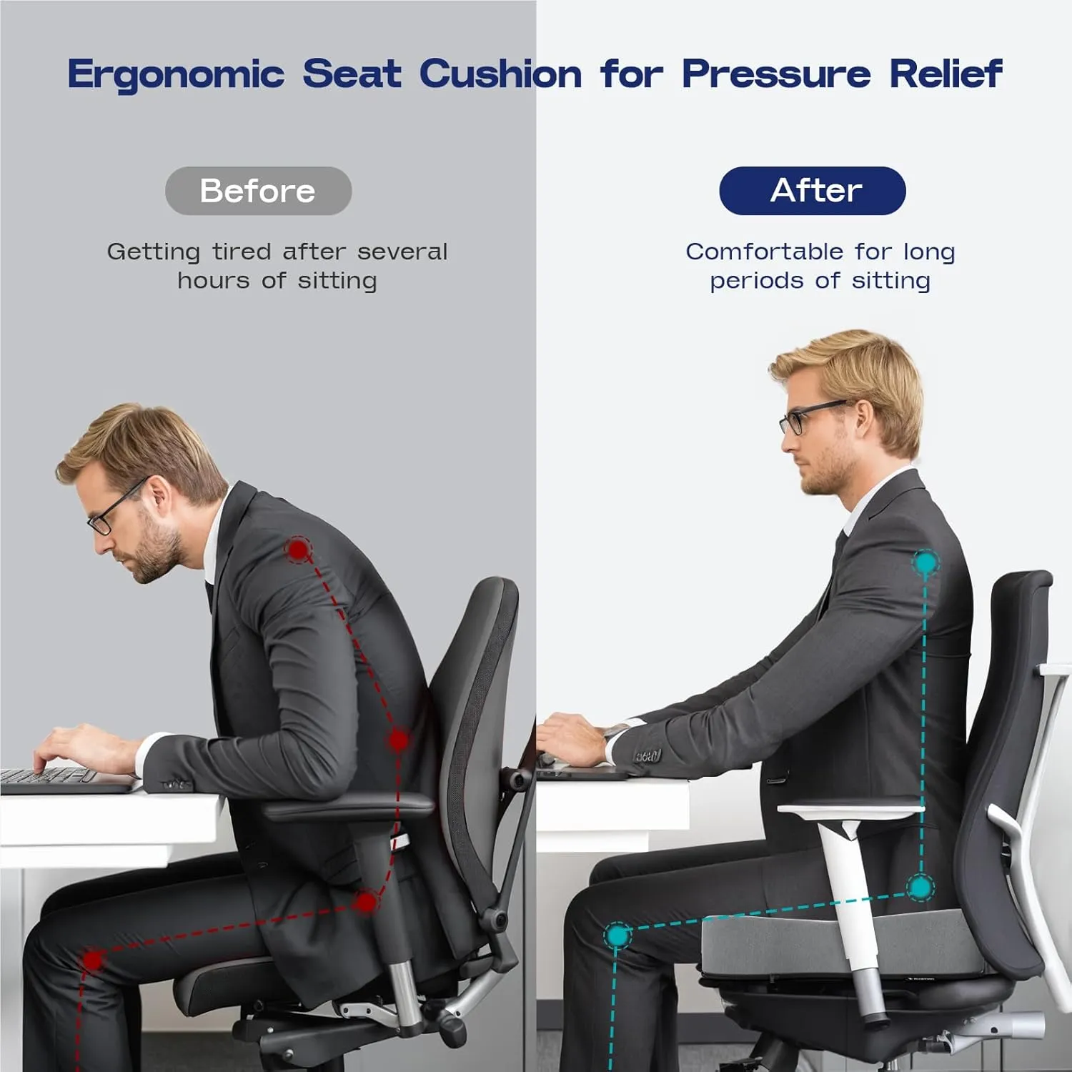 Seat Cushions for Office Chairs - Portable Memory Foam Chair Cushion for Car Seat Airplane with Travel Storage Bag, 17.7x16 Inches (Dark Grey)