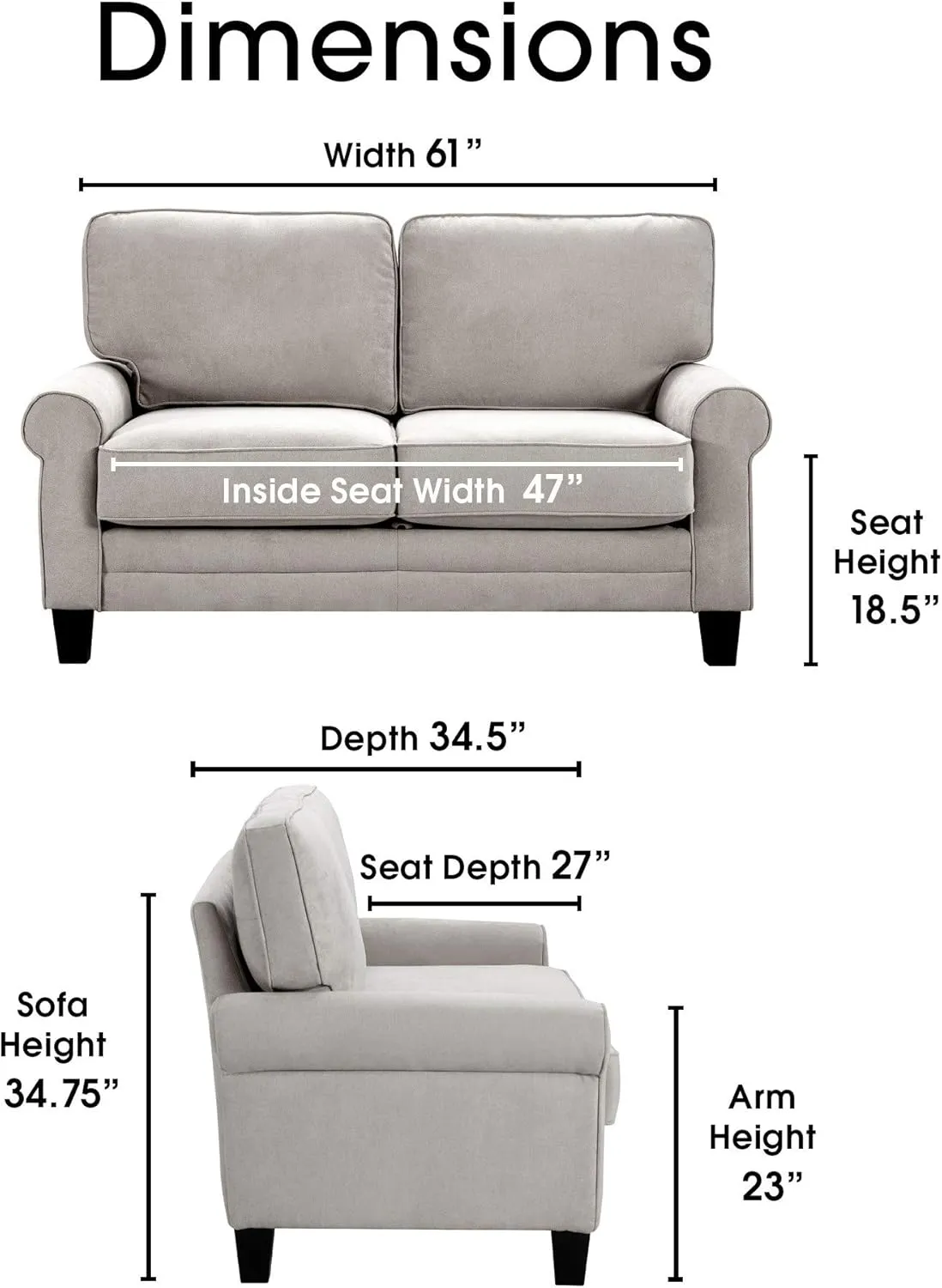 Serta UPH10133B Copenhagen Storage Sofa, 61" Loveseat, Light Gray