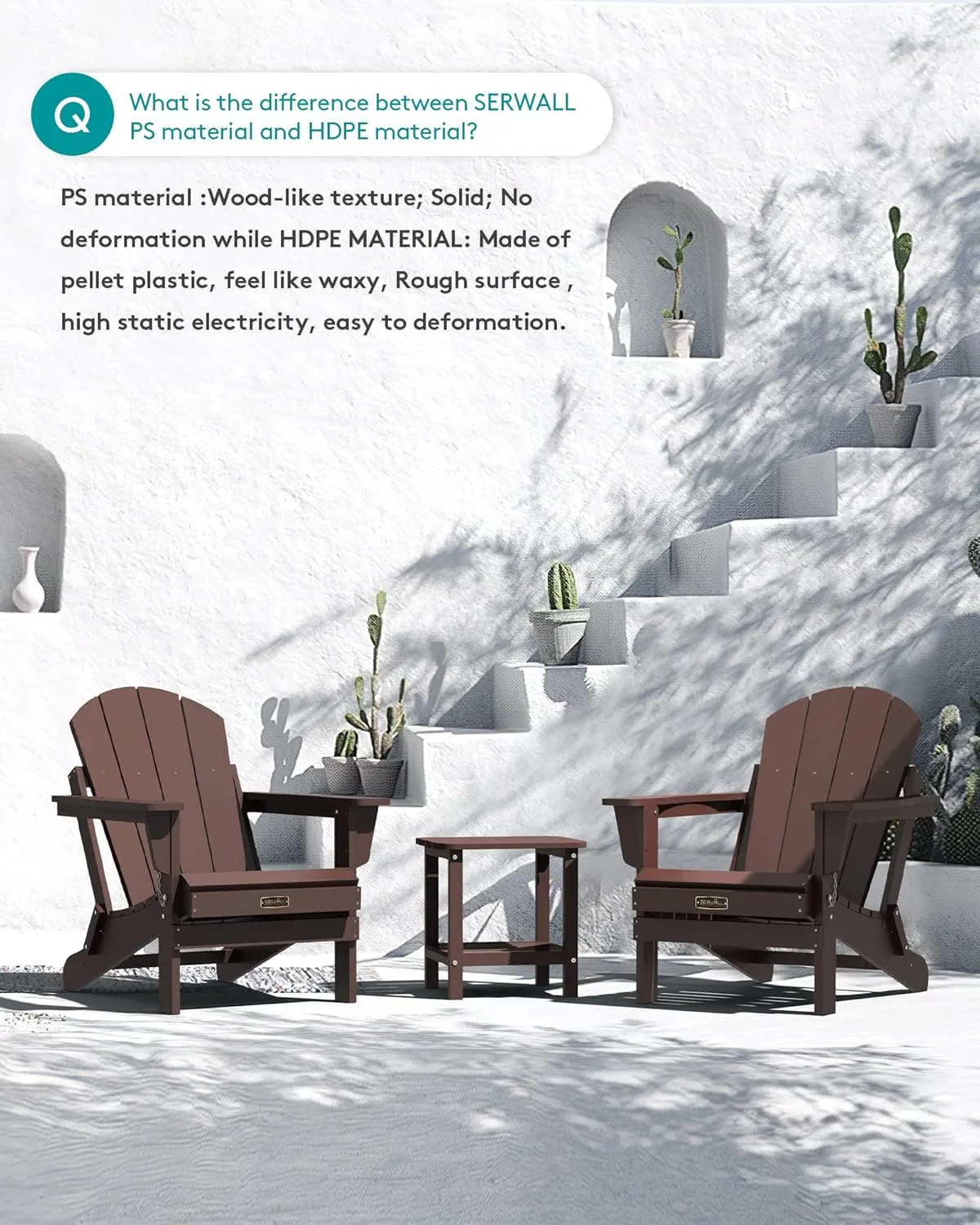 SERWALL Adirondack Chair for Patio Garden (Folding Coffee)