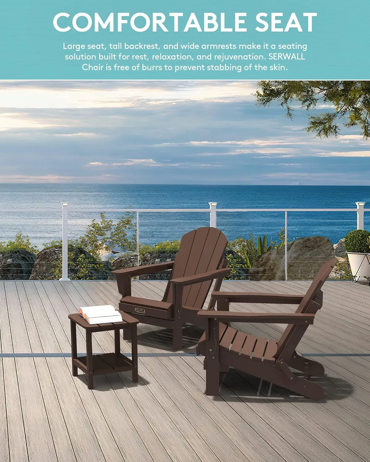 SERWALL Adirondack Chair for Patio Garden (Folding Coffee)