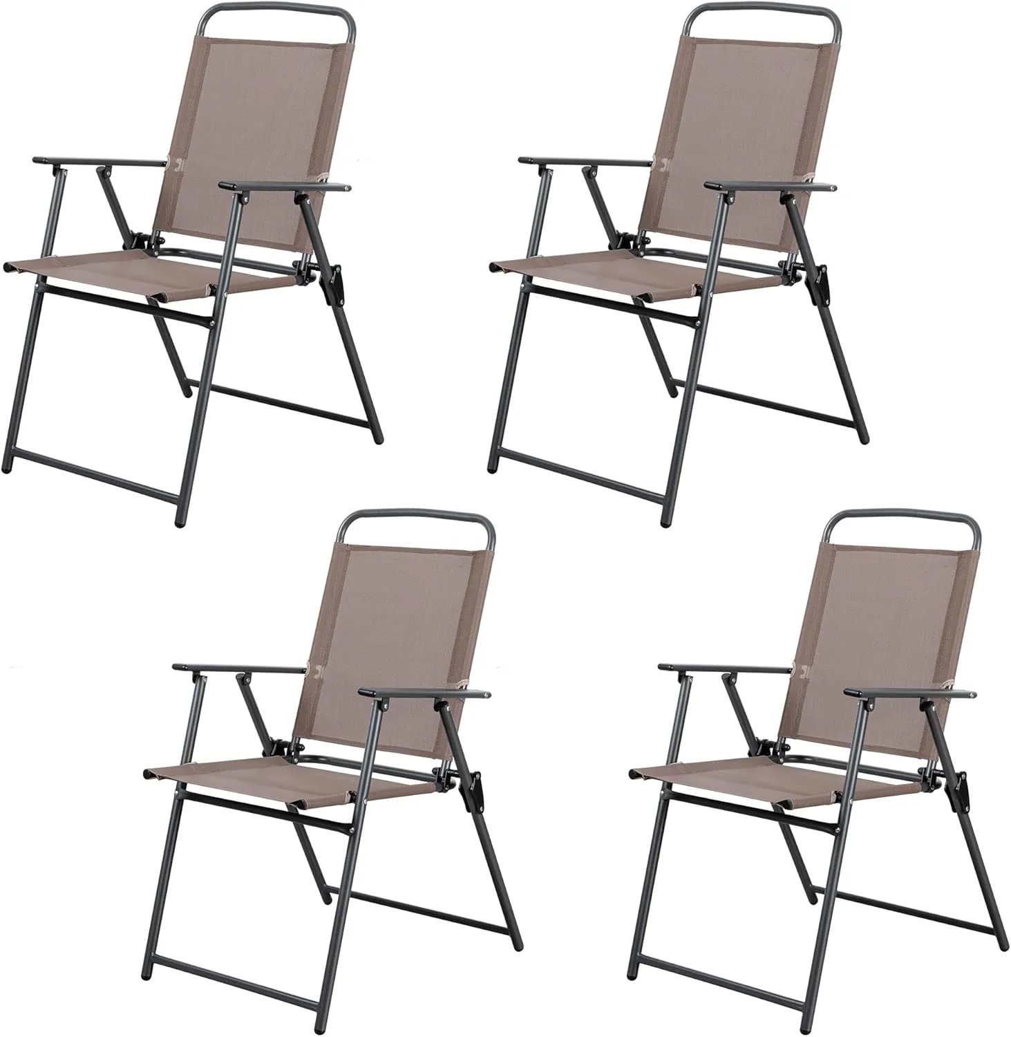 Shintenchi Outdoor Folding Dining Chairs Set of 4 with Textilene mesh Fabric and Metal Frame, Portable for Patio, Backyard, Camping and Porch, Brown