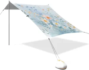 Simple Fresh Blue Flower Bloom Designed UPF50  Protection Stable Beach Tent Easy Setup Sun Shade with Carrying Bag for Camping Trips, Fishing, Backyard Fun or Picnics sombrillas para el sol