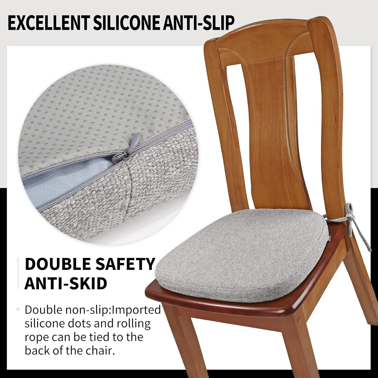 SINOSSO 4 Pack Memory Foam Chair Cushions for Dining Chairs, Friendly Woven Fabric 16" U-Shape Comfortable Kitchen Chair Pads, Removable Slip Resistant Seat Cushions (Set of 4, Light Grey)