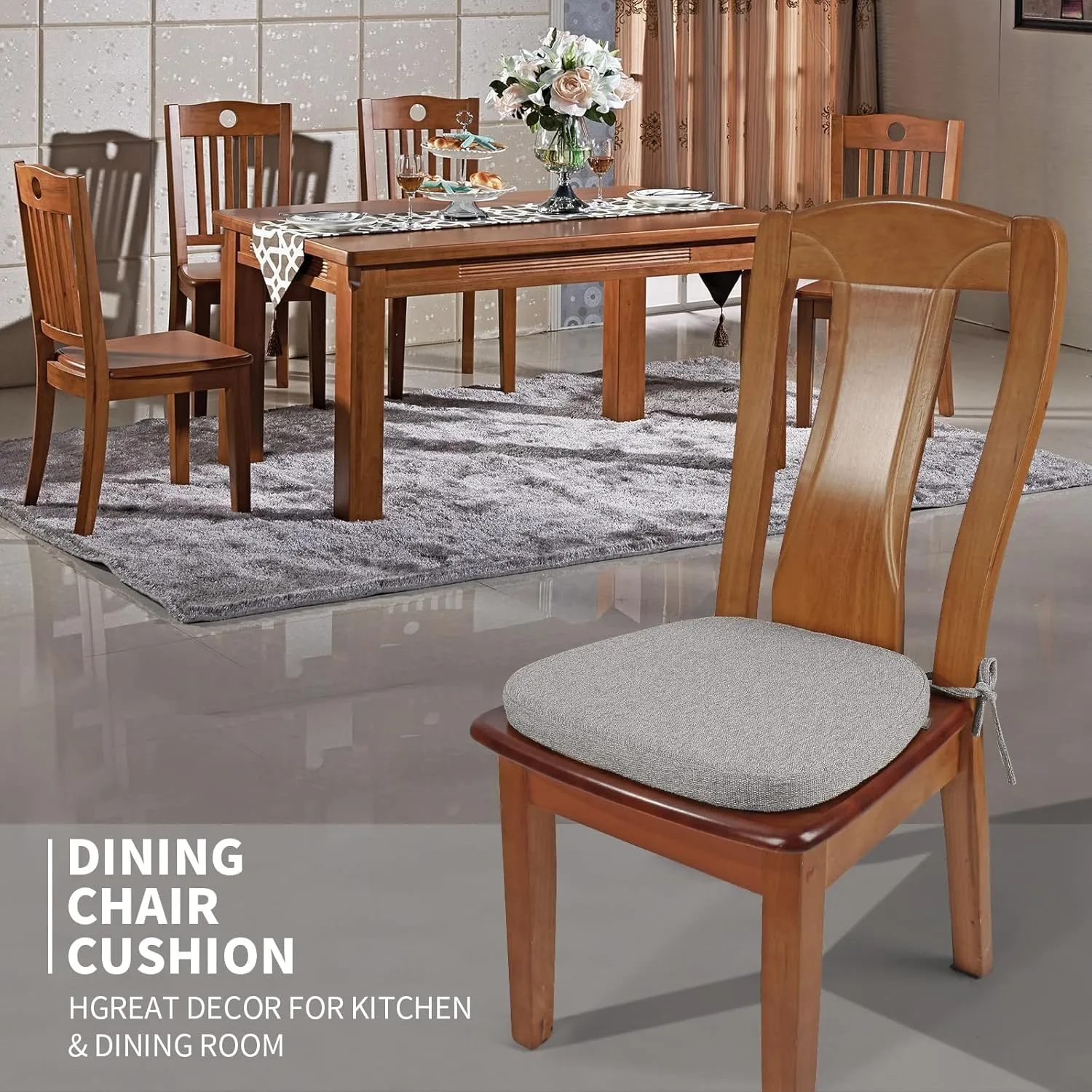 SINOSSO 4 Pack Memory Foam Chair Cushions for Dining Chairs, Friendly Woven Fabric 16" U-Shape Comfortable Kitchen Chair Pads, Removable Slip Resistant Seat Cushions (Set of 4, Light Grey)