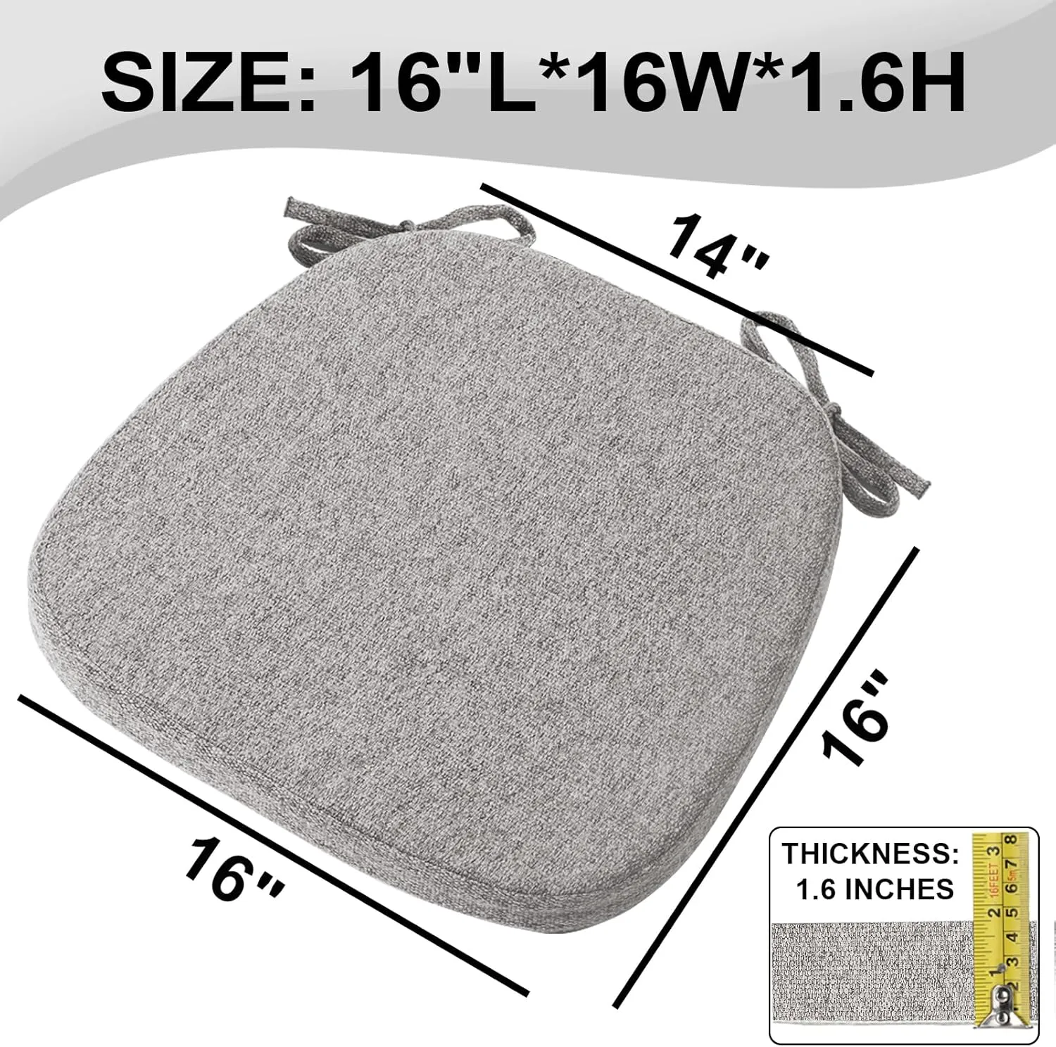 SINOSSO 4 Pack Memory Foam Chair Cushions for Dining Chairs, Friendly Woven Fabric 16" U-Shape Comfortable Kitchen Chair Pads, Removable Slip Resistant Seat Cushions (Set of 4, Light Grey)