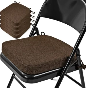 SINOSSO Thickened 2" Memory Foam Folding Chair Cushions 4 Pack, Square Pads with Ties for Kitchen Chairs, Indoor Non-Slip Dining Chair Seat Cushions (4 Pcs, Dark Brown)