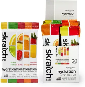 Skratch Labs Hydration Packets - Hydration Drink Mix, Variety Pack (20 Single Serving Packets) - Electrolyte Powder Developed for Athletes and Sports Performance, Gluten Free, Vegan, Kosher