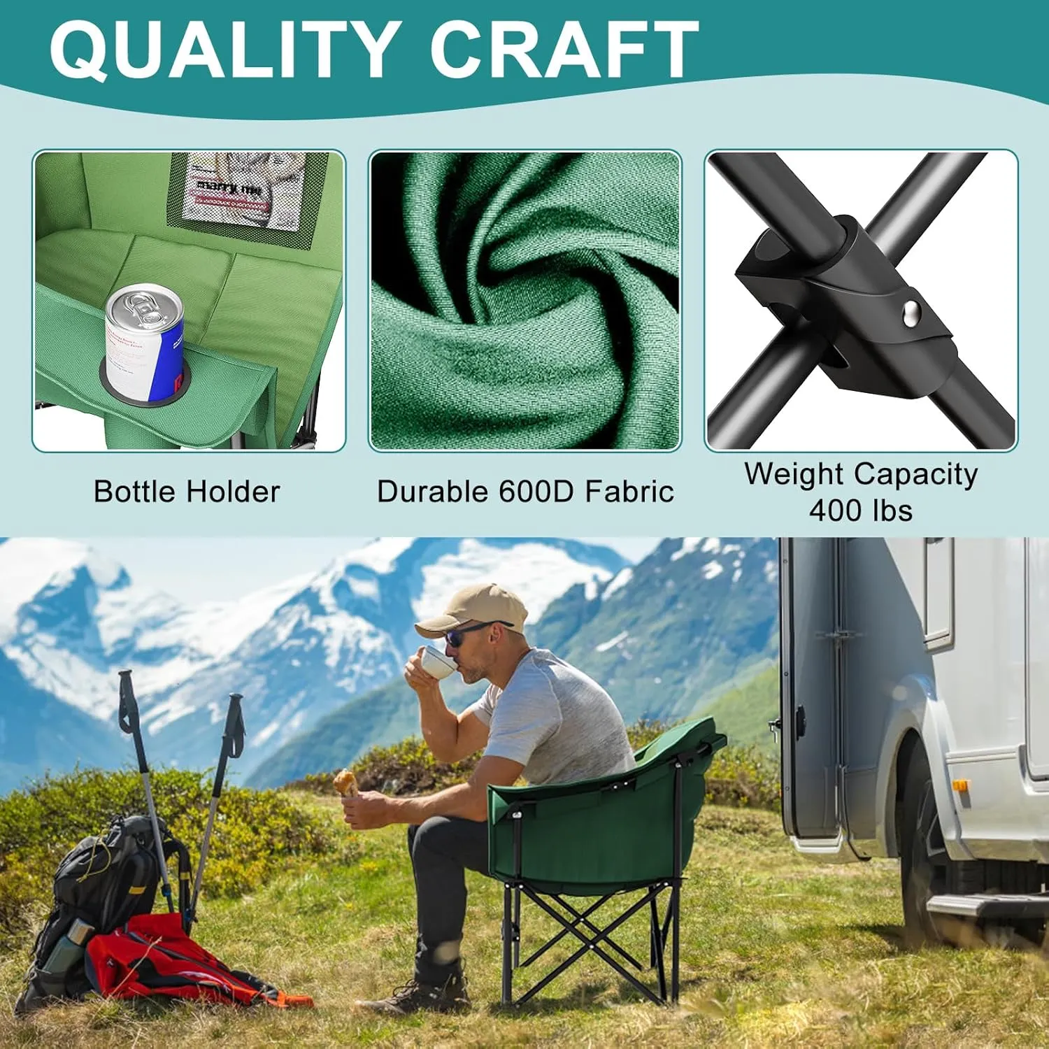 Slsy Heated Camping Chair Oversized, Outdoor Portable Heated Folding Chairs, Heated Foldable Chair Seat Supports 500 lbs, Heating Chair for Outdoor Sports, Camping, Patio, and Picnics