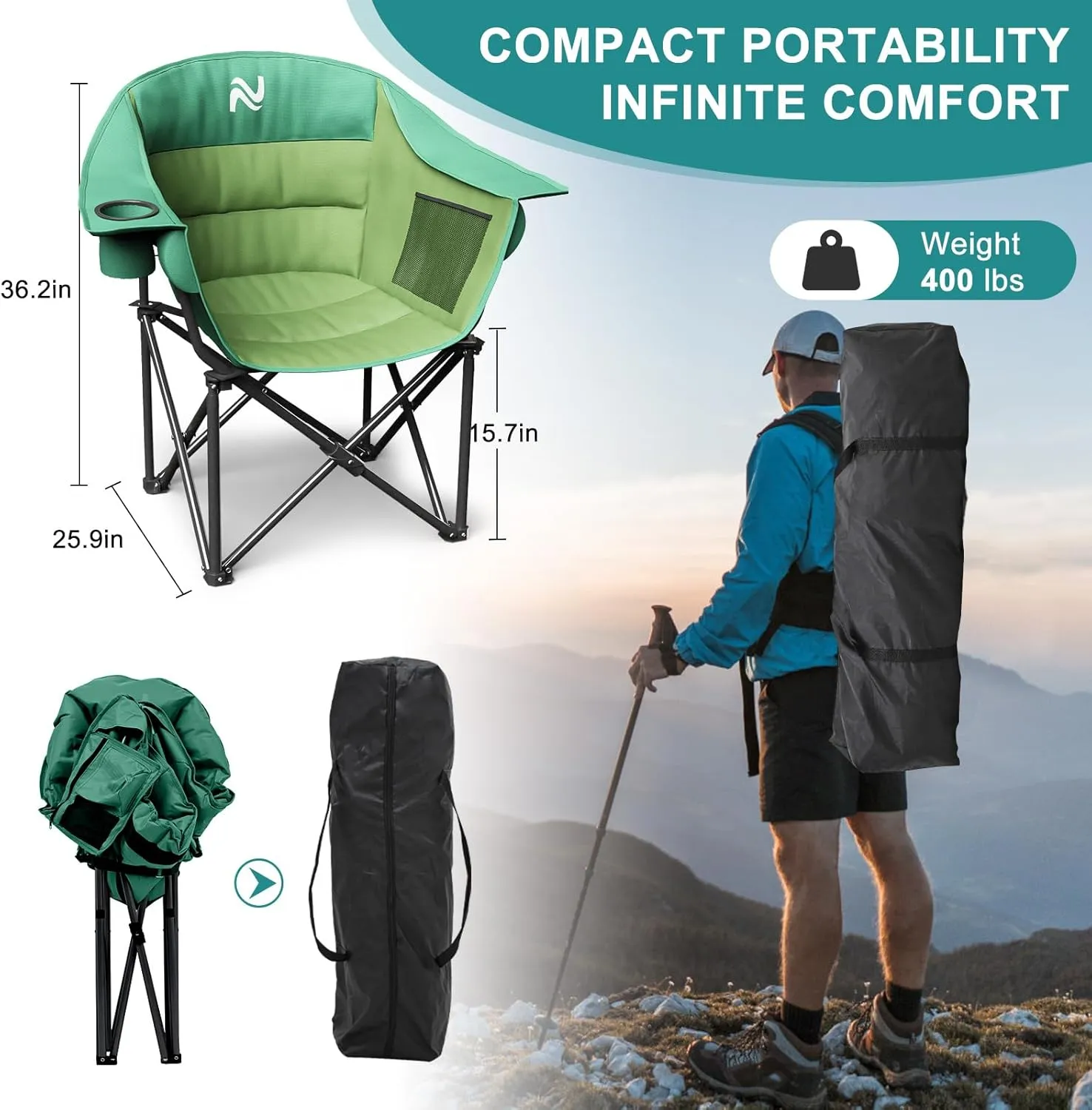 Slsy Heated Camping Chair Oversized, Outdoor Portable Heated Folding Chairs, Heated Foldable Chair Seat Supports 500 lbs, Heating Chair for Outdoor Sports, Camping, Patio, and Picnics