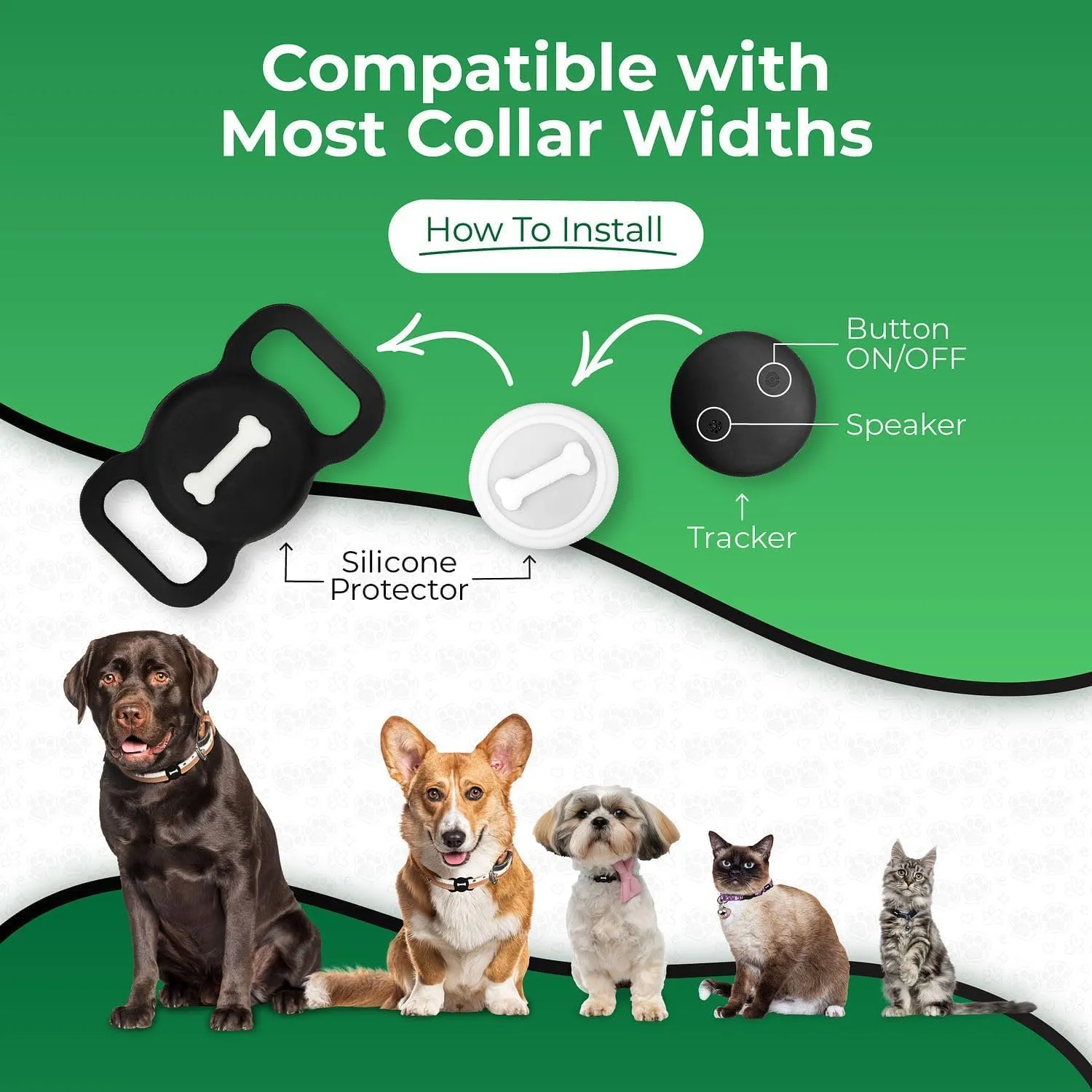Smart Pet Tracker, Dog Tracker with Black Collar Holder, Smart Tag for Seamless Location Tracking, Work with Find My, No GPS Tracker (Black)