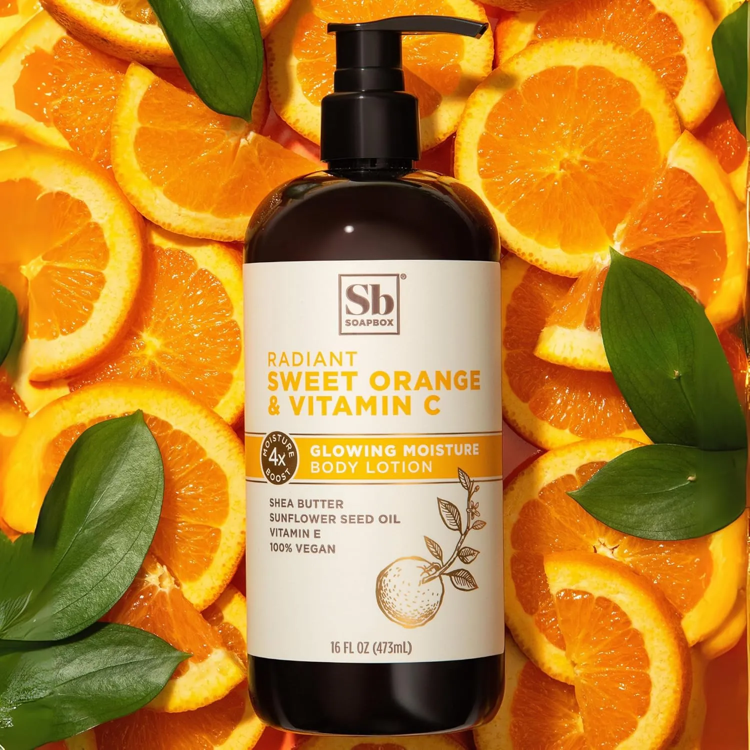 Soapbox Moisturizing Body Lotion, Sweet Orange & Vitamin C with Sunflower Oil and Shea Butter, Pack of 3 Hand Lotion Bottles, Vegan Skin Care Products, Moisturizer for Dry Skin, 3 Pack, 16oz each