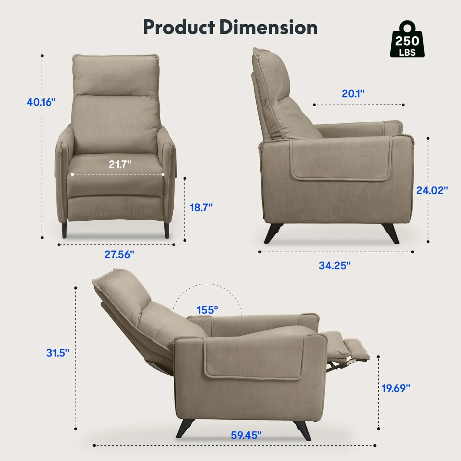 Softa Massage Recliner Chair for Adults, Fabric Reclining Chair Home Theater Seating with Extended Footrest, Adjustable Modern Single Sofa for Living Room,Bedroom (Light Brown)