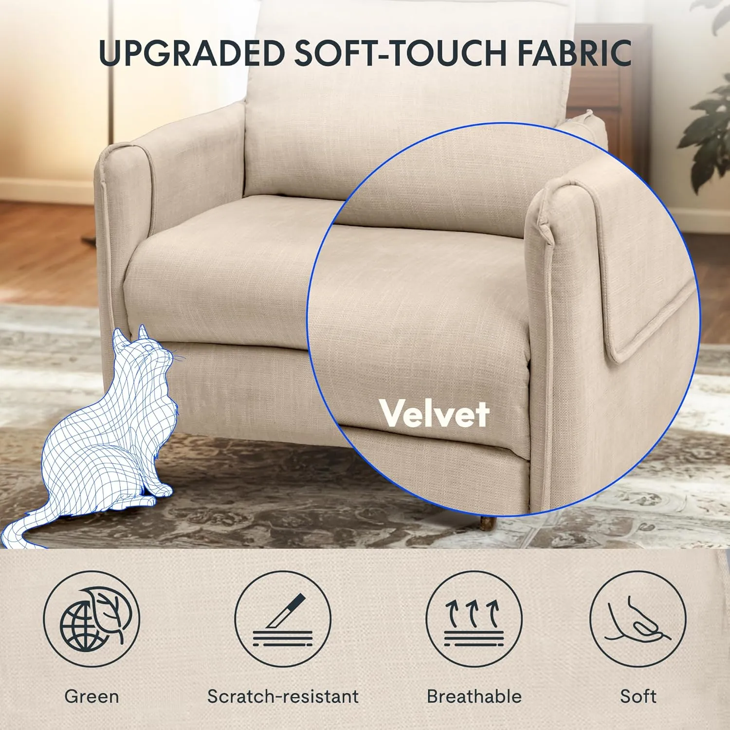 Softa Massage Recliner Chair for Adults, Fabric Reclining Chair Home Theater Seating with Extended Footrest, Adjustable Modern Single Sofa for Living Room,Bedroom (Light Brown)