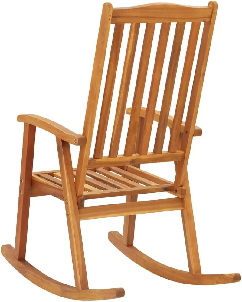 Solid Acacia Wood Rocking Chair for Indoor Outdoor Use, High Back Patio Furniture Lounge Chair with Oil Finish, Durable Weather-Resistant Design for Living Room, Porch, Deck