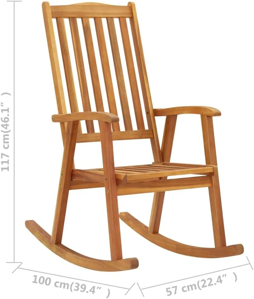 Solid Acacia Wood Rocking Chair for Indoor Outdoor Use, High Back Patio Furniture Lounge Chair with Oil Finish, Durable Weather-Resistant Design for Living Room, Porch, Deck