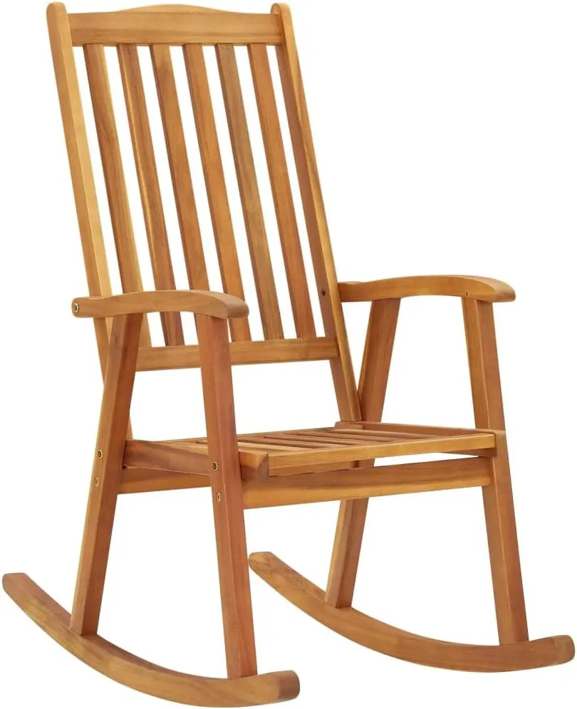 Solid Acacia Wood Rocking Chair for Indoor Outdoor Use, High Back Patio Furniture Lounge Chair with Oil Finish, Durable Weather-Resistant Design for Living Room, Porch, Deck
