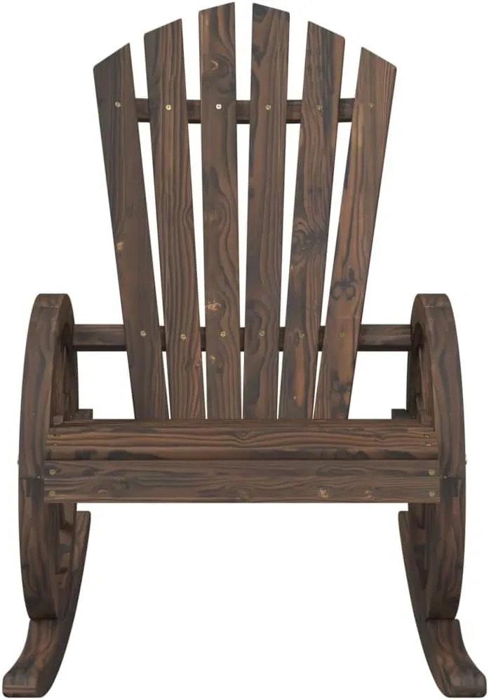 Solid Fir Wood Adirondack Rocking Chair Outdoor Patio Furniture with Ergonomic Design and Burnt Finish for Garden, Poolside, Deck, 24.4" x 35" x 39"