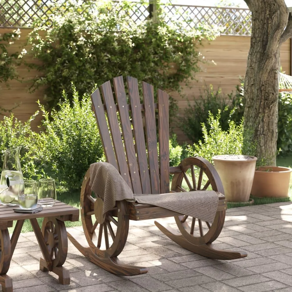 Solid Fir Wood Adirondack Rocking Chair Outdoor Patio Furniture with Ergonomic Design and Burnt Finish for Garden, Poolside, Deck, 24.4" x 35" x 39"