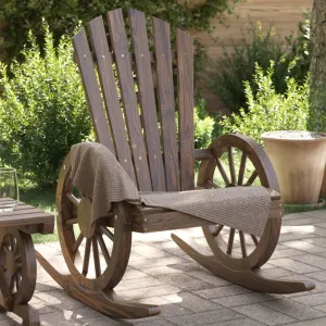 Solid Fir Wood Adirondack Rocking Chair Outdoor Patio Furniture with Ergonomic Design and Burnt Finish for Garden, Poolside, Deck, 24.4" x 35" x 39"