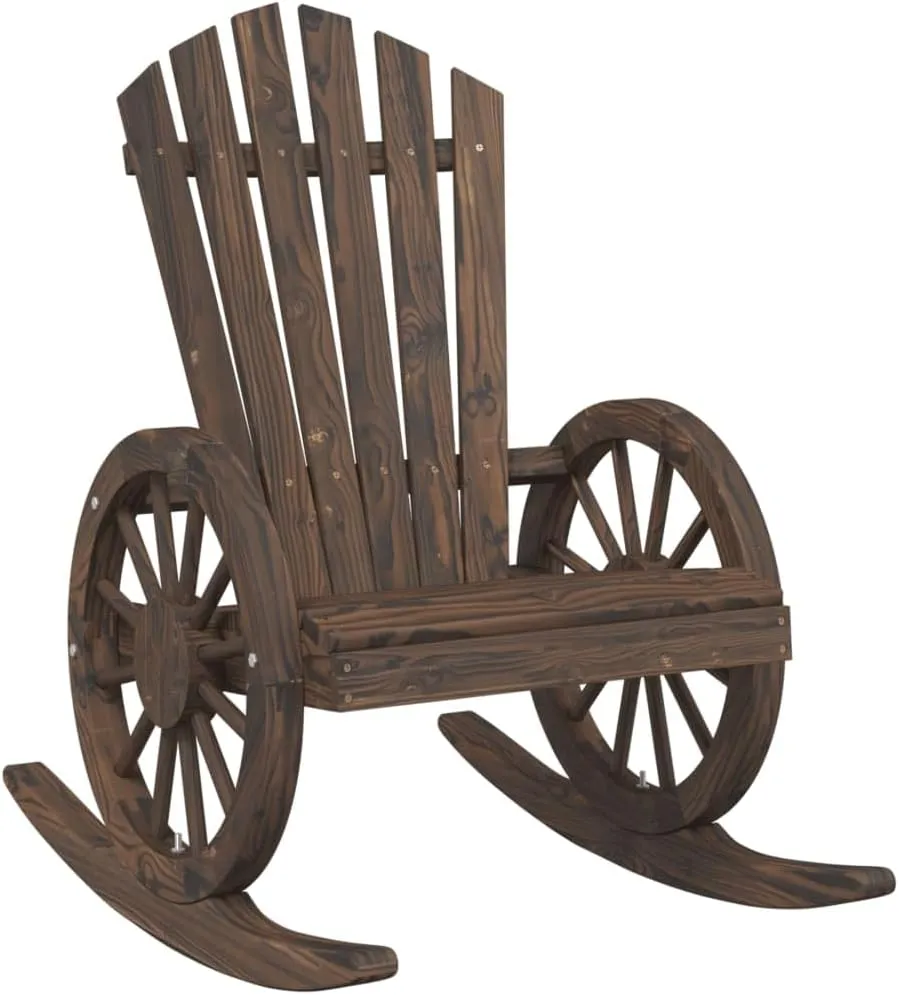 Solid Fir Wood Adirondack Rocking Chair Outdoor Patio Furniture with Ergonomic Design and Burnt Finish for Garden, Poolside, Deck, 24.4" x 35" x 39"
