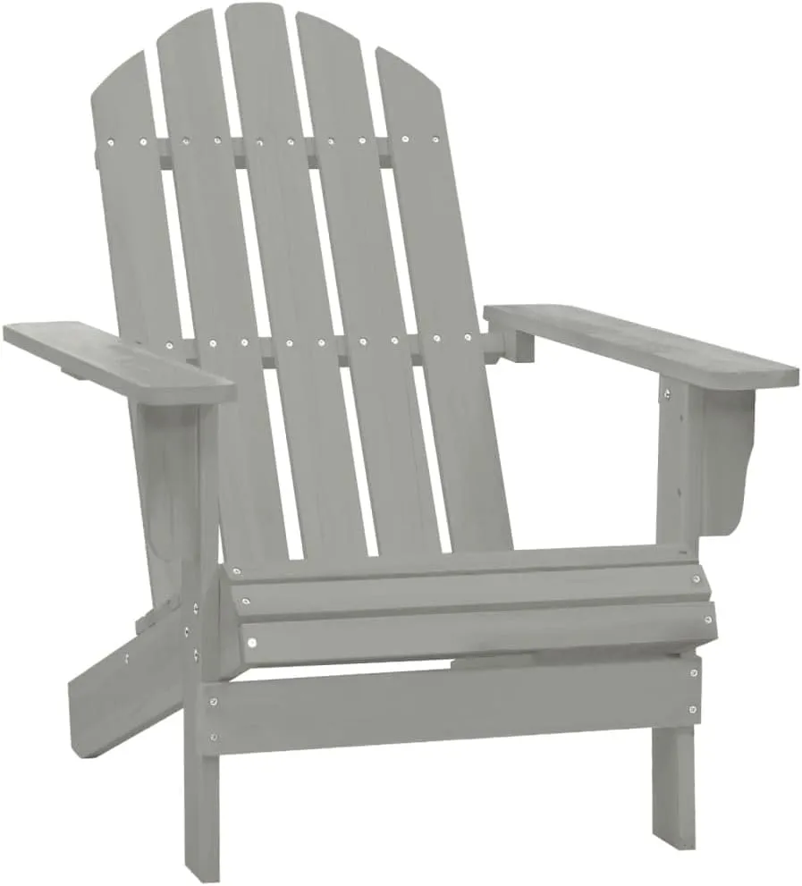 Solid Hardwood Patio Chair Outdoor Lounge Chair with Durable Gray Finish, Weather-Resistant Firwood Armchair for Garden, Poolside, Backyard, 27.6" x 35.4" x 34.6"