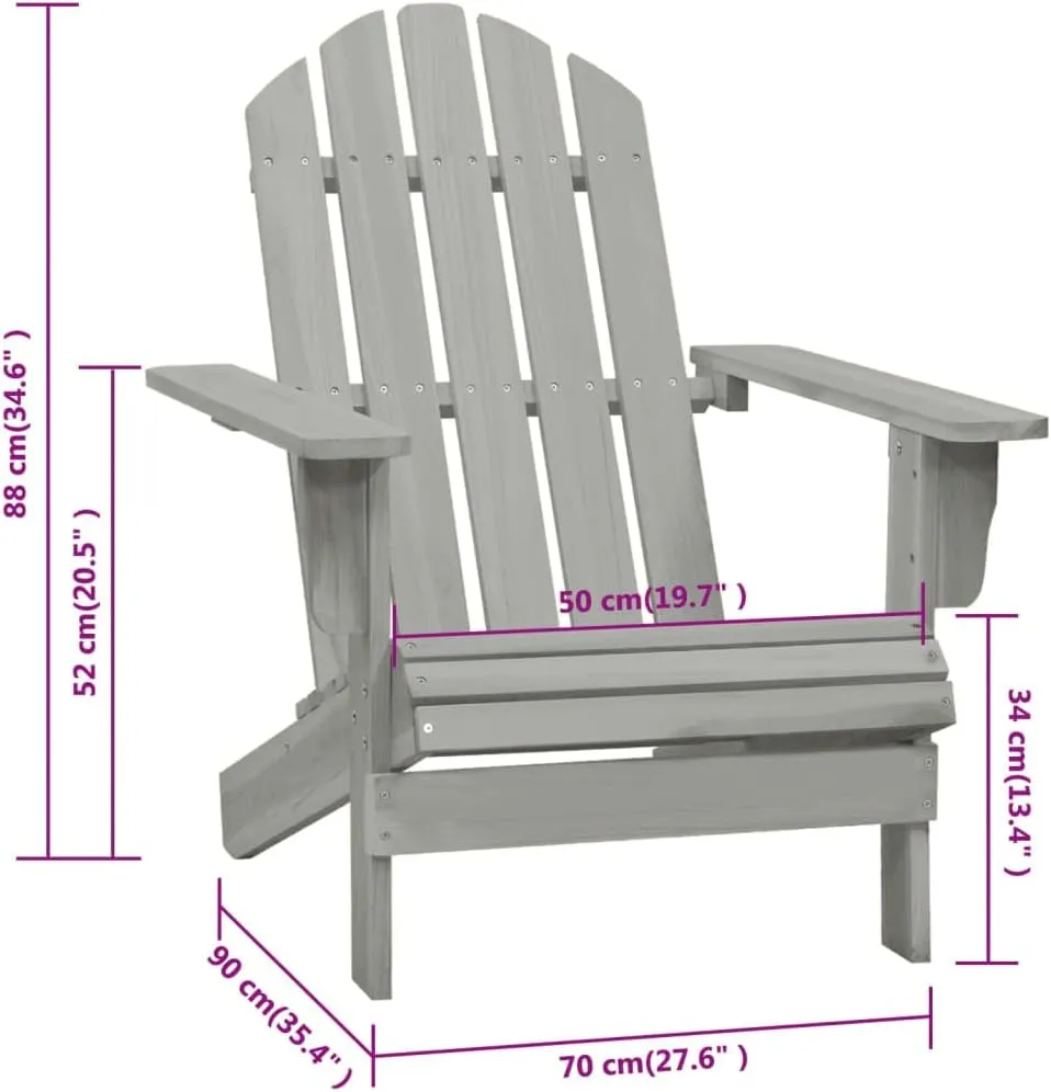 Solid Hardwood Patio Chair Outdoor Lounge Chair with Durable Gray Finish, Weather-Resistant Firwood Armchair for Garden, Poolside, Backyard, 27.6" x 35.4" x 34.6"