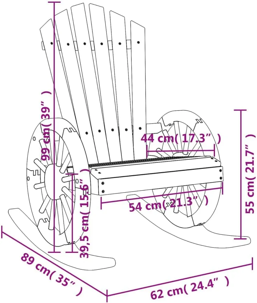 Solid Wood Fir Rocking Adirondack Chair Outdoor Patio Lounge Chair with Ergonomic Design for Garden Backyard Poolside Deck Balcony