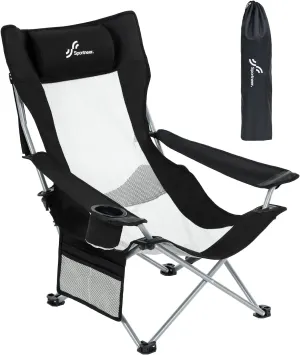 Sportneer Beach Chair: Adjustable Folding Chair with Cup Holder & Side Pocket - Portable & Compact Beach Chairs for Adults with Reclining Positions for Camping Picnic and Outdoor, Black