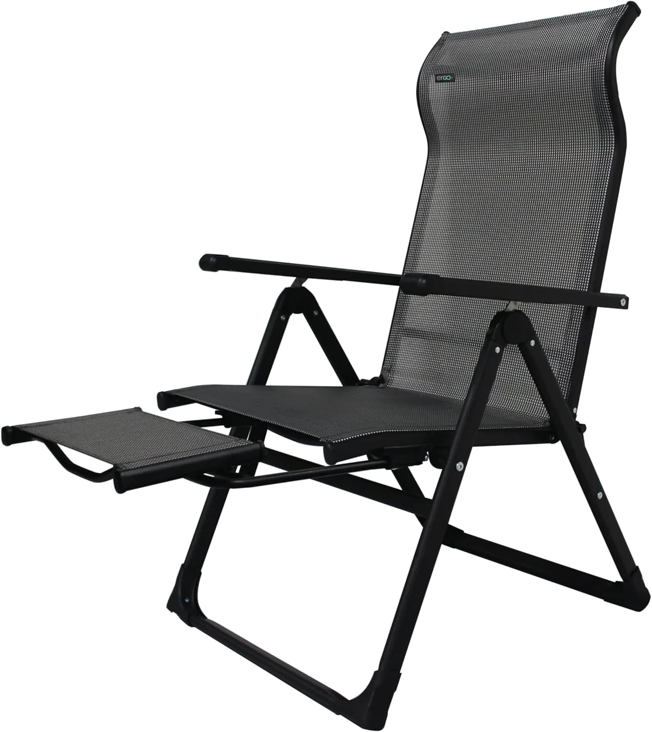 Sports Ergo  Patio Folding Chair, Gray with Flip Out Footrest, 300 LBS Weight Capacity, 7 Recline Positions